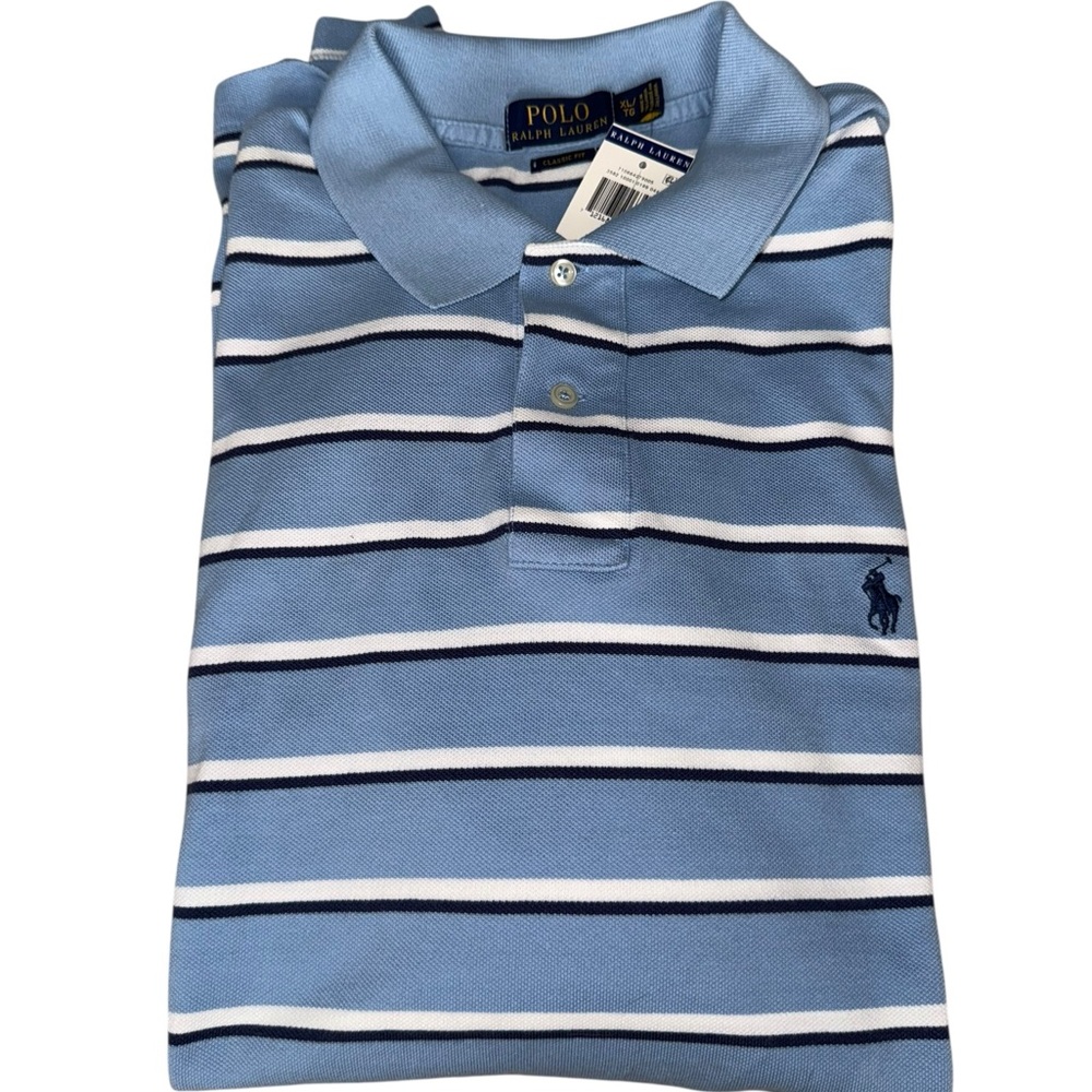 NWT Polo Ralph Lauren Light Blue and White Striped Polo Classic Fit Size XL